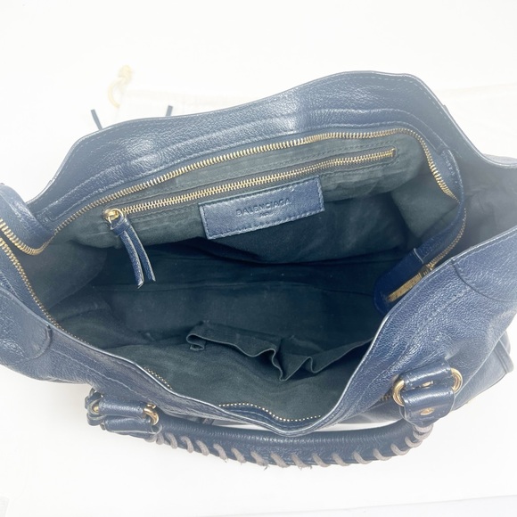 BALENCIAGA Chevre Gold Metallic Edge Hardware City Bleu Nuit Dark Sea - Picture 6 of 6